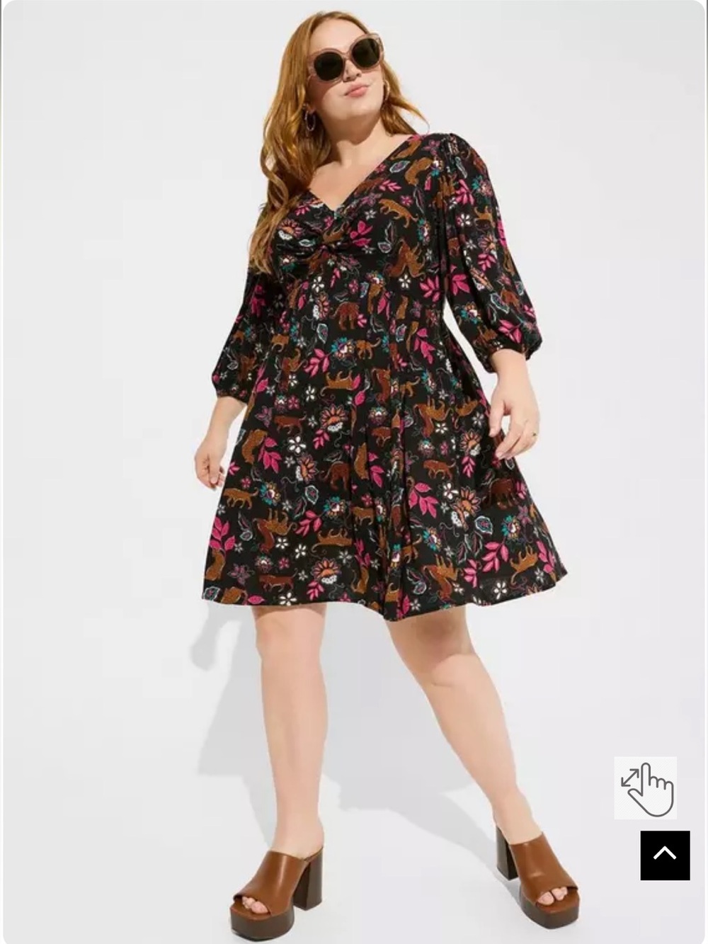 Torrid 2X Mini Rayon Slub balloon Sleeve Floral Twist-Front Cheetah Print Dress